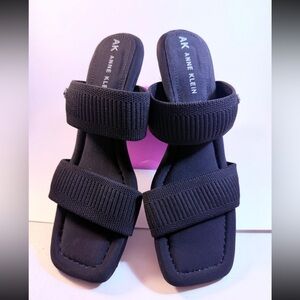 Anne Klein Jaggit Knit iflex Black Double Strap Slide Sandals 8